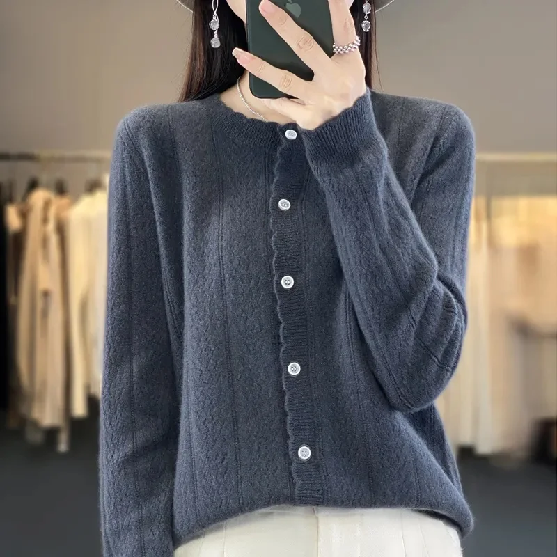 2025Spring Autumn New Fashion Knitted Cardigan  Sweaters Women Hollow Round neck Casual All-Match Knitted Sweater Jacket Ladies