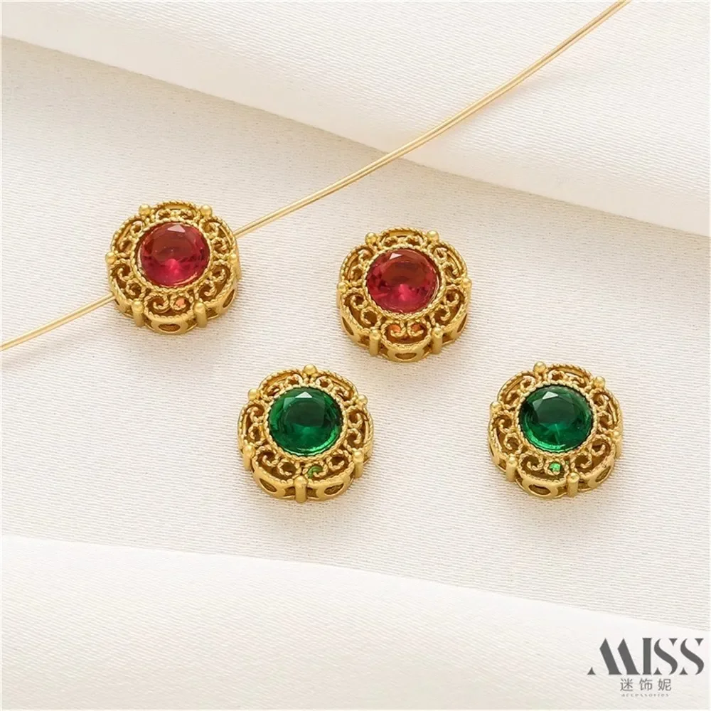 

Matte Gold 18K Gold Bag Color Retention Diamond Through Hole Hollow Bead Diy Handmade Bracelet Necklace Jewelry Accessories