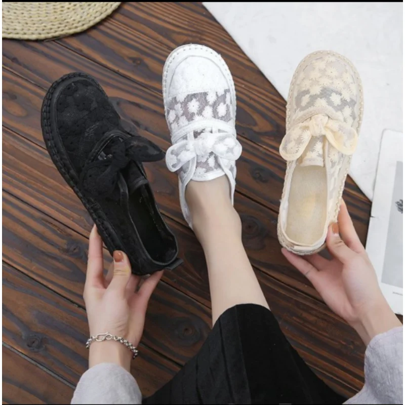 2024 NEW Women\'s Breathable Mesh Flower Lace Casual Shoes Fashion Flats Shoes Women Shallow White Loafers Shoes 35-40