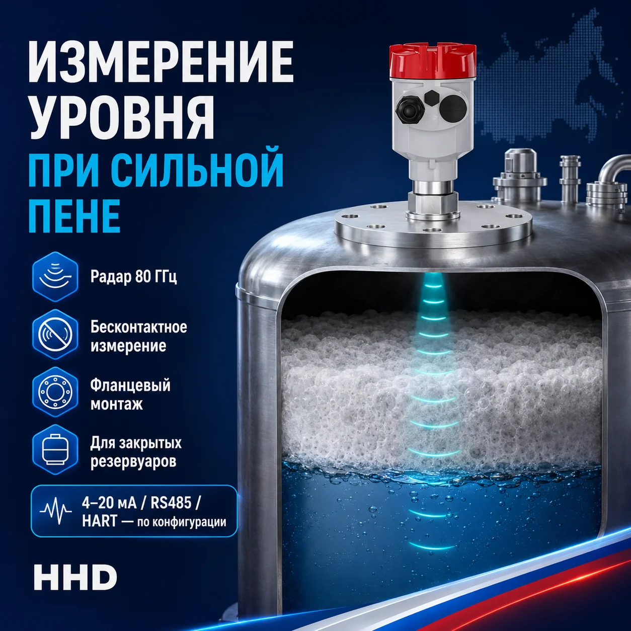 Radar Level Sensor 80Ghz Level Meter Fmcw Non Contact Liquid Level Detector 4-20Ma Hart Rs485 Modbus for Tank