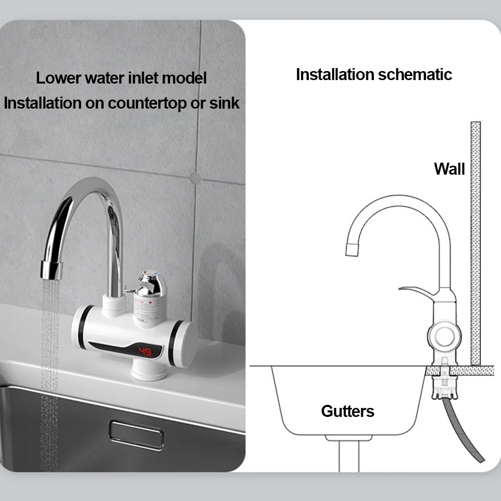 Hot Water Heater Faucet 3000W Hot Cold Mixer Tap Temperature Adjustable Tankless Water Heater Kitchen Bathroom Supplies