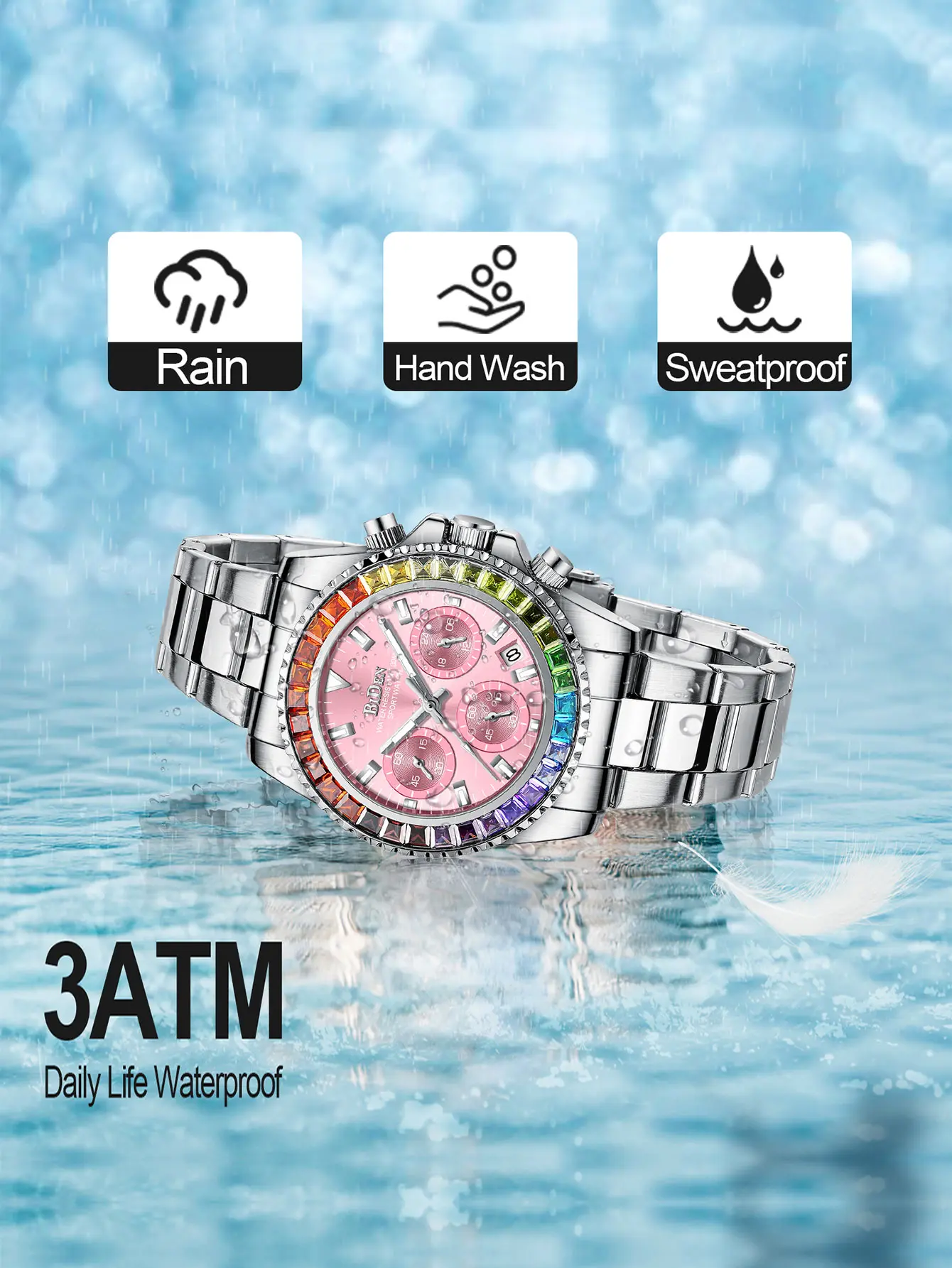BIDEN Women's Watch Multi functional Chronograph Women's Fashion Business Waterproof Quartz Watch Night Light Date Clock