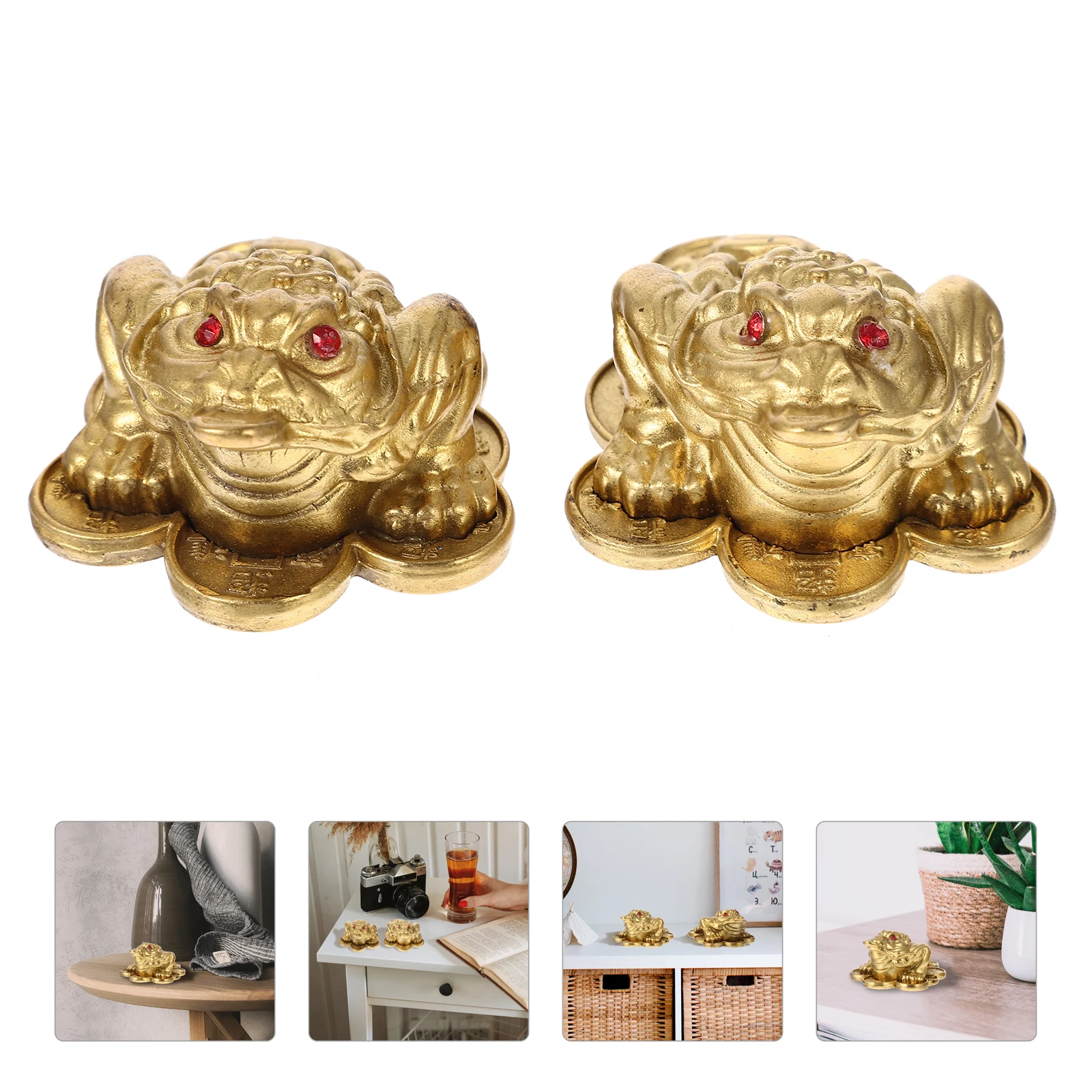 

2pcs Brass Golden Toad Ornaments Money Toad Ornament Desktop Decoration Fengshui Animal Statue Decor Vintage Car Decoration