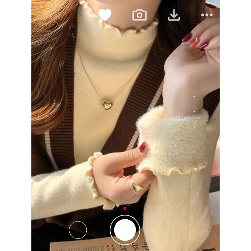 

Thiened High Collar Knitted Sweater Soft Mink Interior Warm Base Layer Long Sve round Ne Regular Fit Color