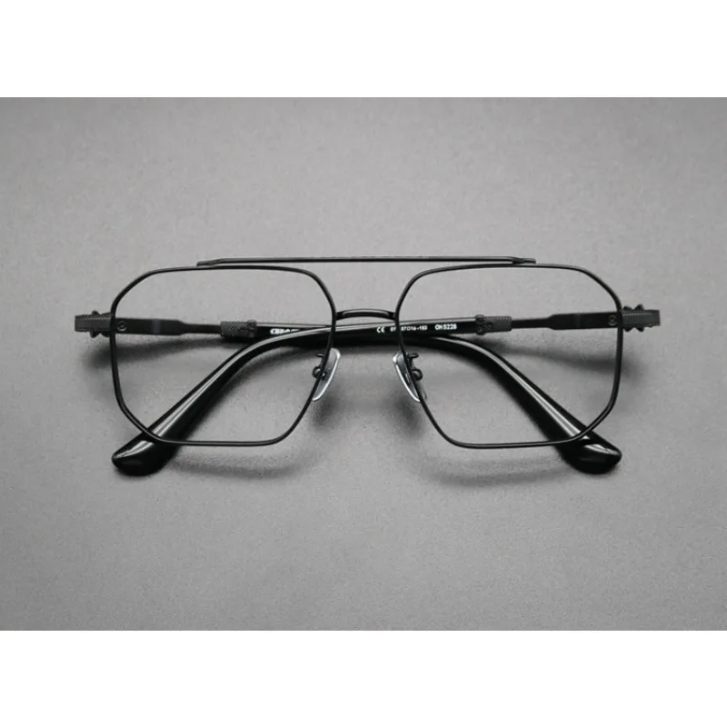 High-quality  Retro Large-frame Optical Myopia Frame Trend Joker Personality Double-beam Pure Titanium Glasses for Men and Women