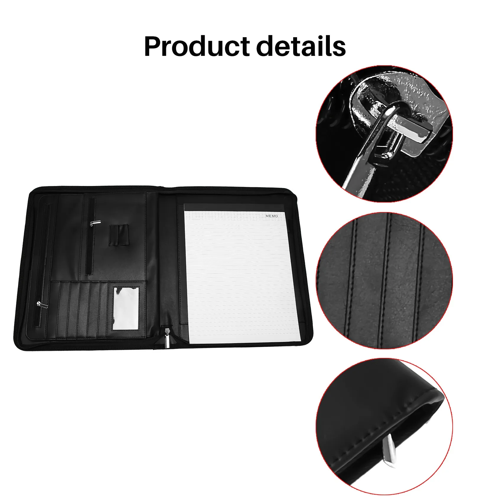 Map kulit Vegan penutupan berritsleting portofolio untuk bisnis IPad/meja dan wawancara kartu melanjutkan Binder