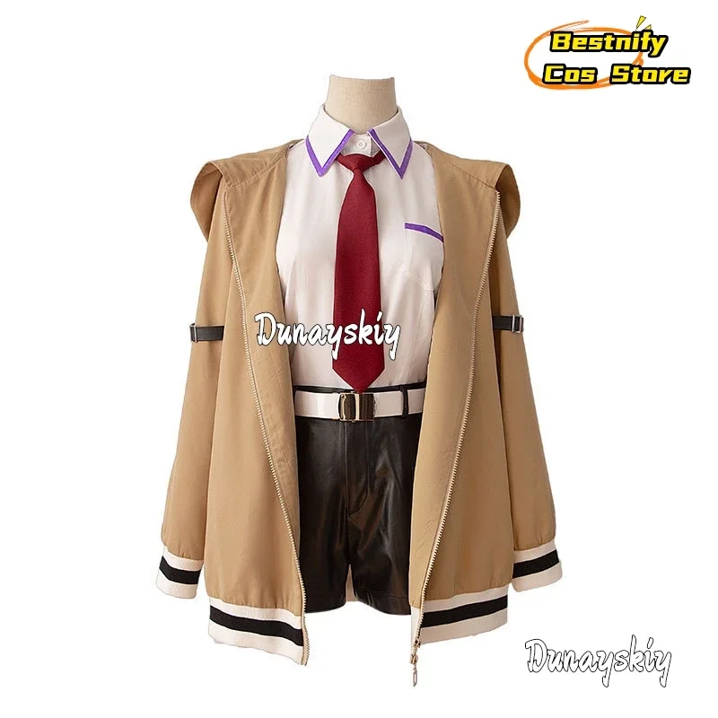 زي تنكري أنيمي ستينز بوابة Makise Kurisu زي تنكري كاكي سترة واقية سترة قميص شورت شعر مستعار امرأة لعب الأدوار