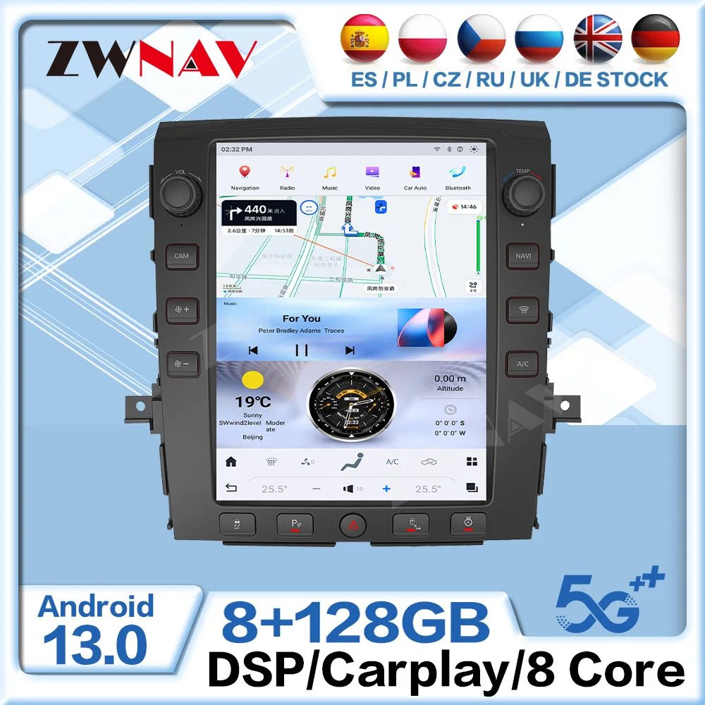 

Вертикальный экран Qualcomm Android 13 для Nissan Titan 2010-2019, радио стереоприемник, аудио GPS Naviagtion Carplay, авто головное устройство