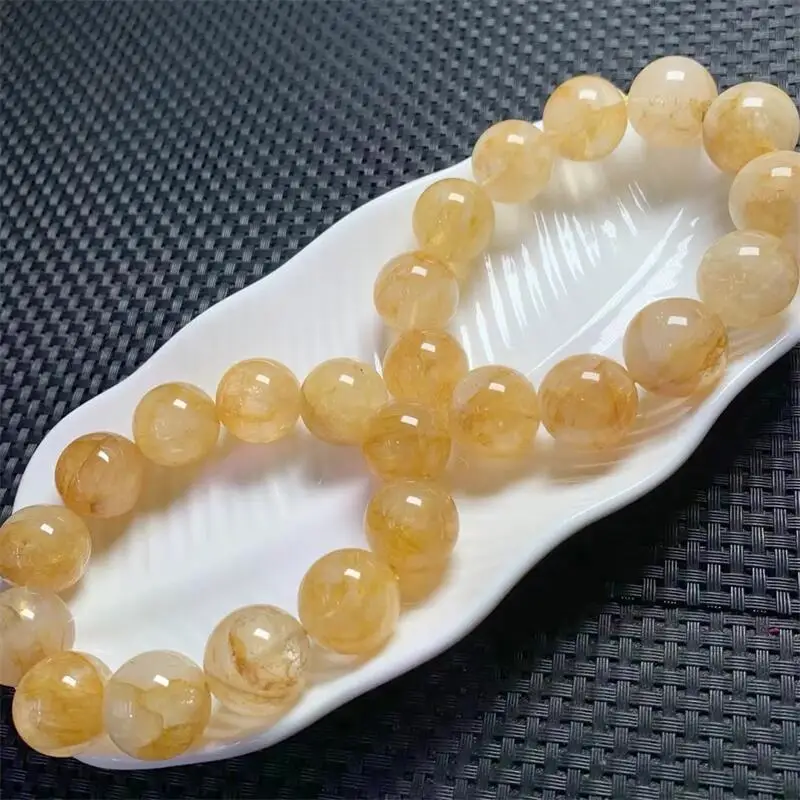 19MM Natural Yellow Fire Quartz Hematoid Bracelet Gemstone Round Bead Crystal Healing Gemstone Bracelet Jewelry Gift 1PCS