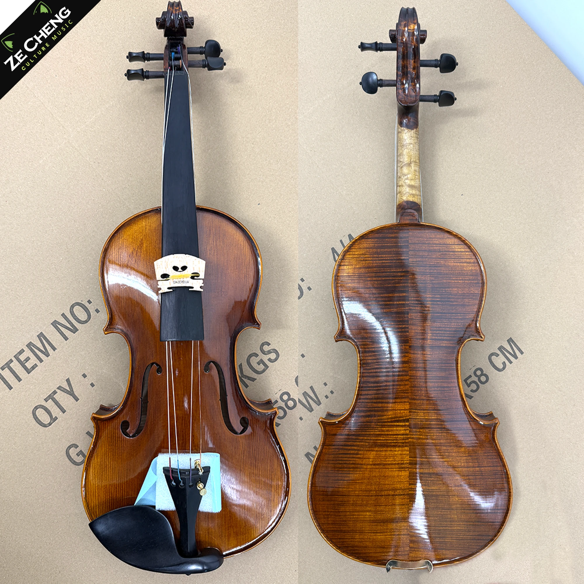 

High-End Tiger Pattern Solid Wood Violin Handmade Maple Violin 4/4