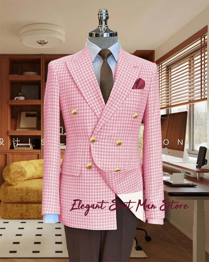 Veste de costume d'affaires à carreaux à revers cranté pour homme, Blazer à Double boutonnage, Tuxedos de fête formel, grande taille, veste de costume personnalisée