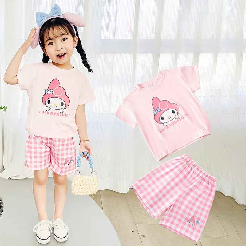 Bambini ragazzi ragazze estate stampa cartone animato t-shirt manica corta top con pantaloncini bambino bambino abbigliamento set Kitty Kuromi