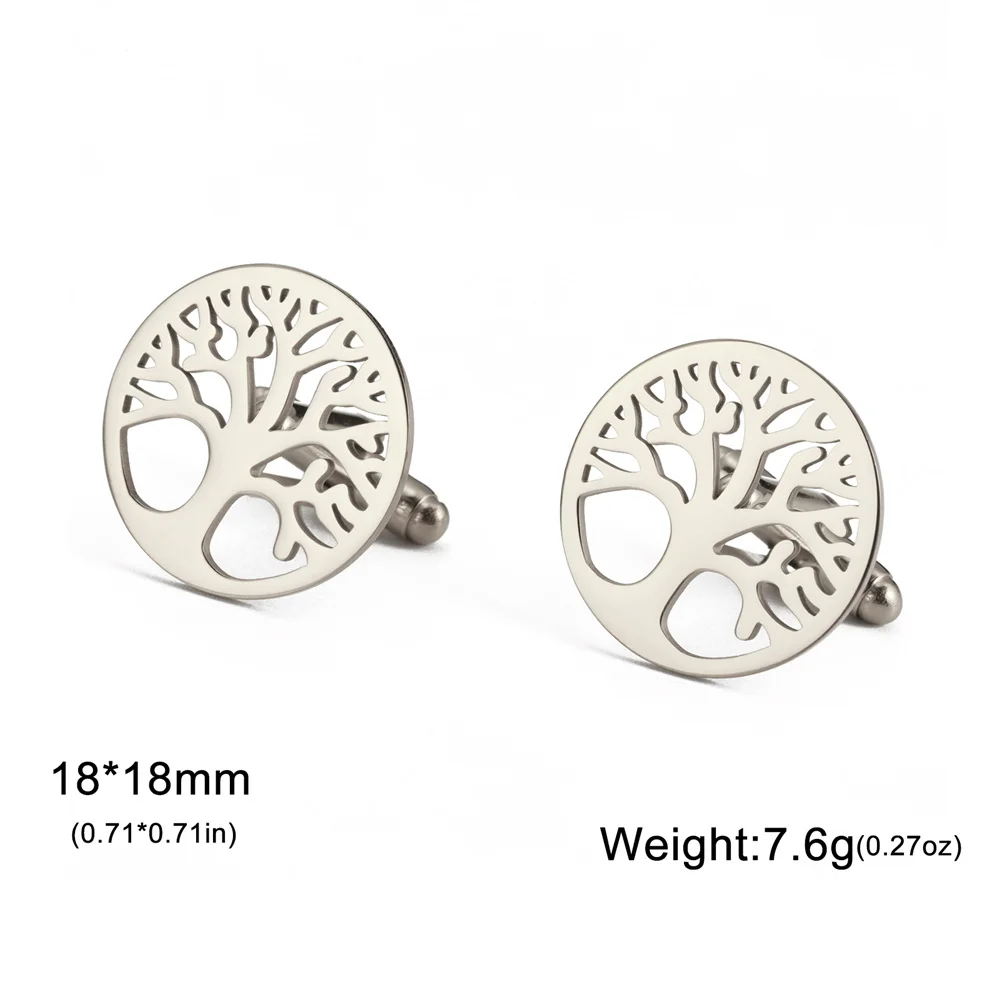 بلدي شكل شجرة الحياة الكفة الروابط للرجال الزفاف مأدبة العريس بدلة عمل قميص جولة الرجال أزرار أكمام مجوهرات من صلب لا يصدأ #6