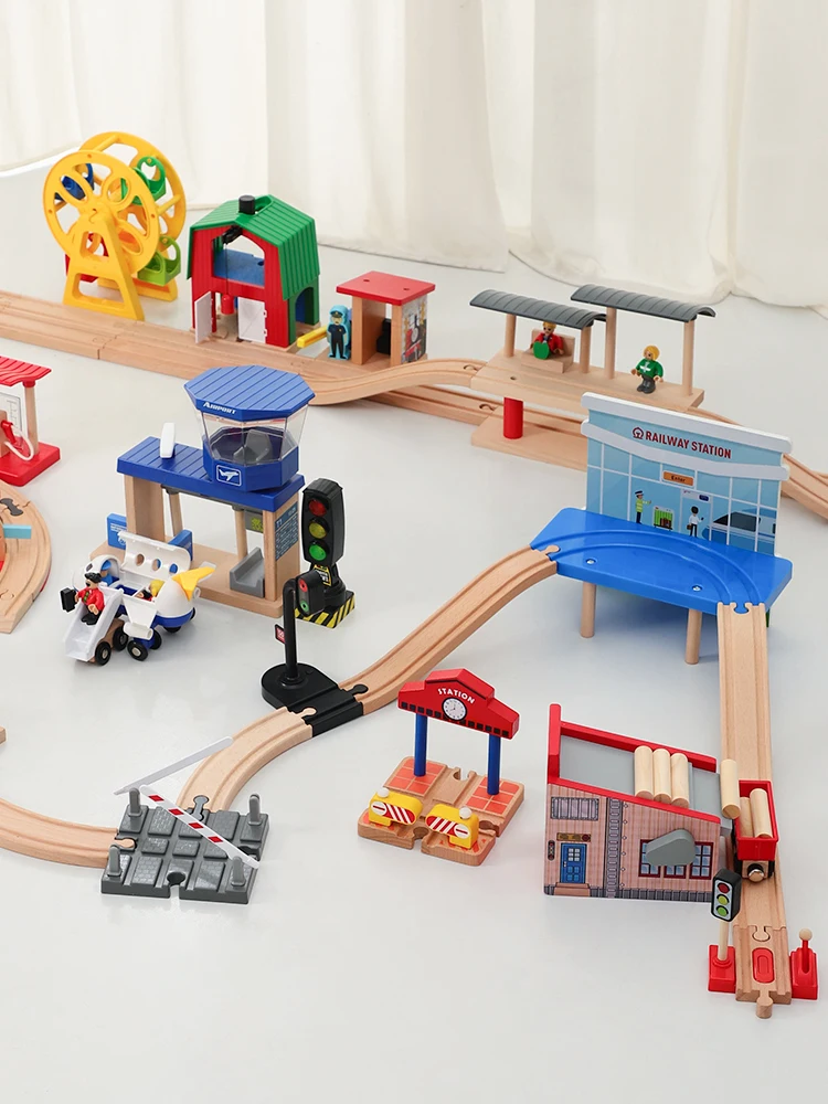 Wooden Train Track Universal Scene Expansion Accessories Suitable For Brand Wooden Railway Track Set Children\'s Educational Toys