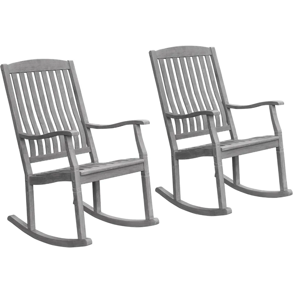 Weathered Teak Wood 2 Pieces Outdoor Rocking Chair Set