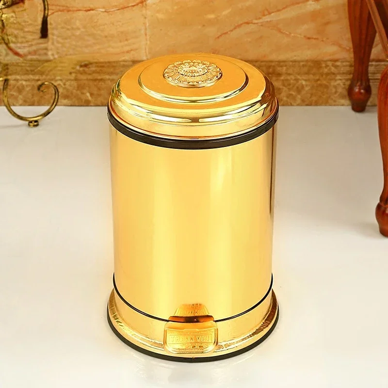 European-Style Luxury Pedal Trash Can Home Living Room Bathroom Kitchen Golden High-End Creative with Lid