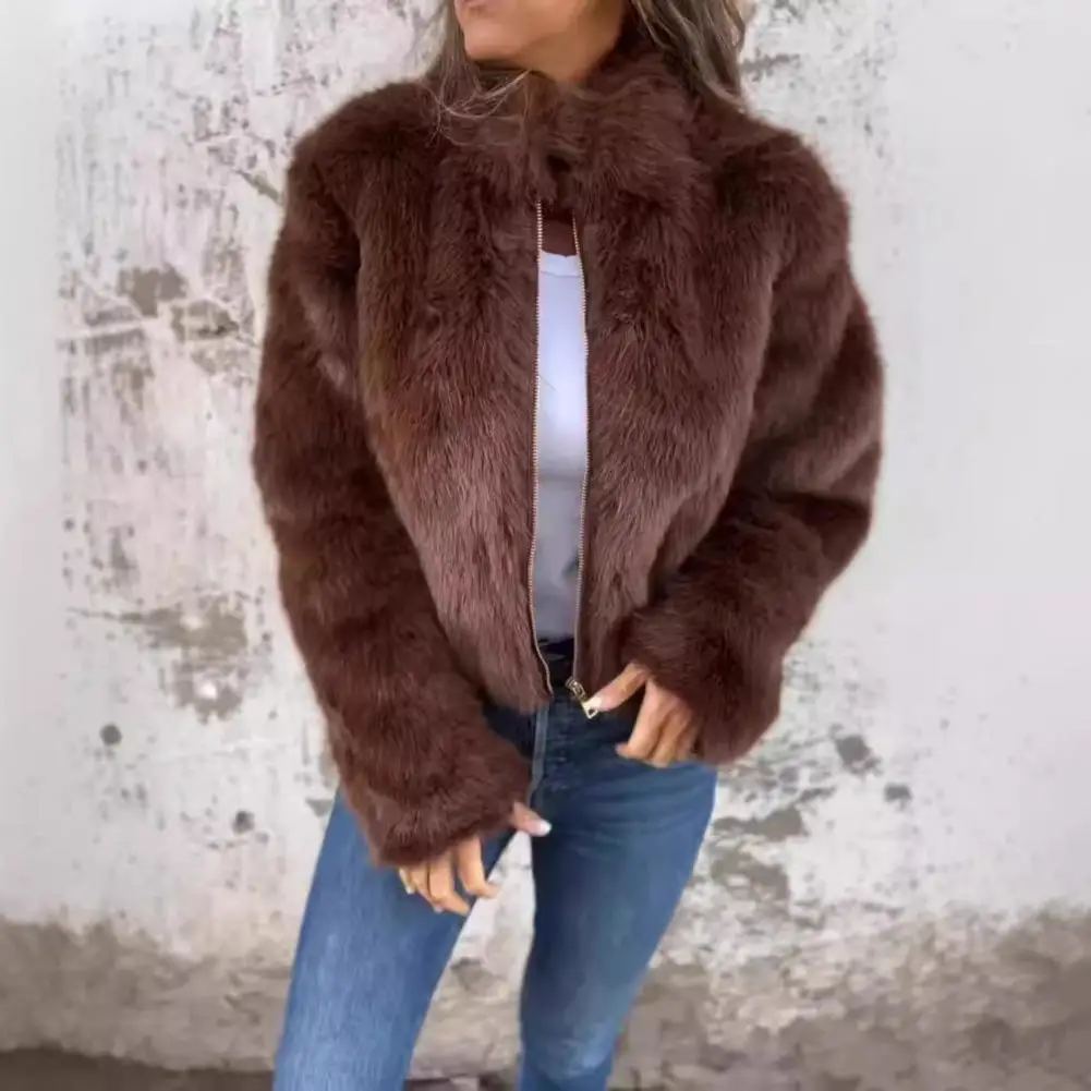 Wear Coat Luxurious Faux Fur Winter Jacket with High Collar Heat Retention for Women Elegant Style for Home Office or Club