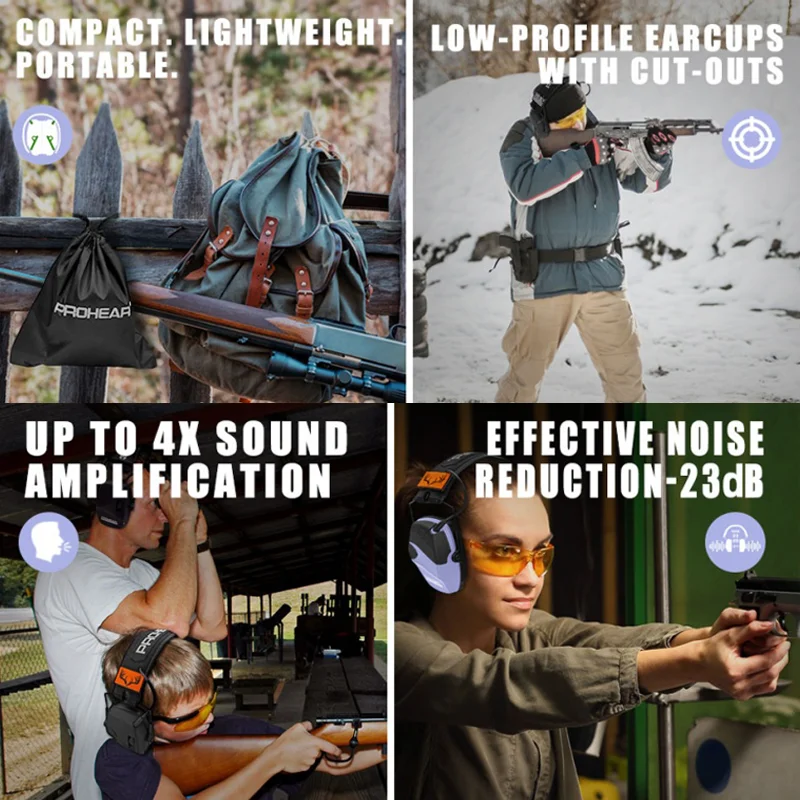 PROHEAR 2 ชิ้นยิง Earmuff ยุทธวิธี NRR 23dB ลดเสียงรบกวนป้องกันหู Muffs หูสําหรับล่าสัตว์ปืนช่วง
