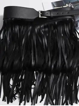 LANMREM Basics PU Leather Skirt Women Belt Black Color High Street Decoration Full Tassels Skirts Female New Fashion 2DC1326 4 LANMREM Basics PU Leather Skirt Women Belt Black Color High Street Decoration Full Tassels Skirts Female New Fashion 2DC1326 4