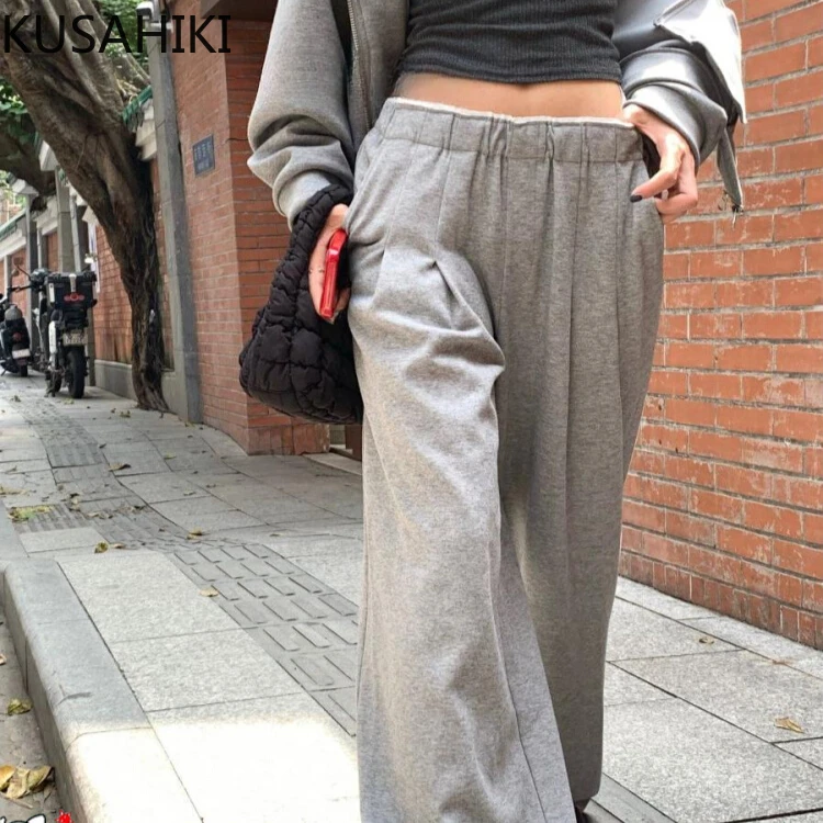 KUSAHIKI 2024 Autumn Patchwork Waist Wide Leg Pants Korean Versatile Casual Long Sweatpants for Women