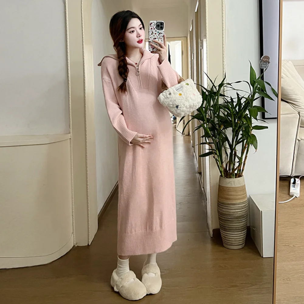 Korean Style Autumn Maternity Dress Knitting Long Sleeve Loose Pullovers Pregnant Woman clothing pregnancy dress Sweater