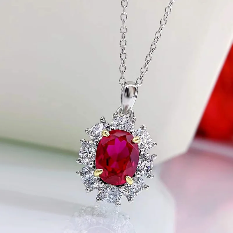 YANZE 3ct Lab Grown Ruby Necklace For Wowen 925 Silver Plated 18k Gold Necklace