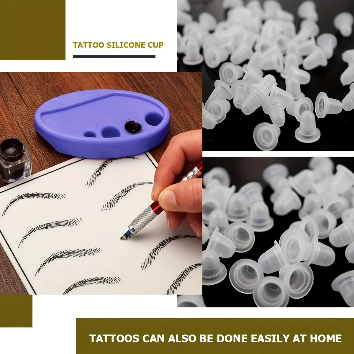 100pcs Disposable Tattoo Silicone Cups S/L Pigment Containers for Permanent Makeup Tattoo Supplies Tattoo Accessories
