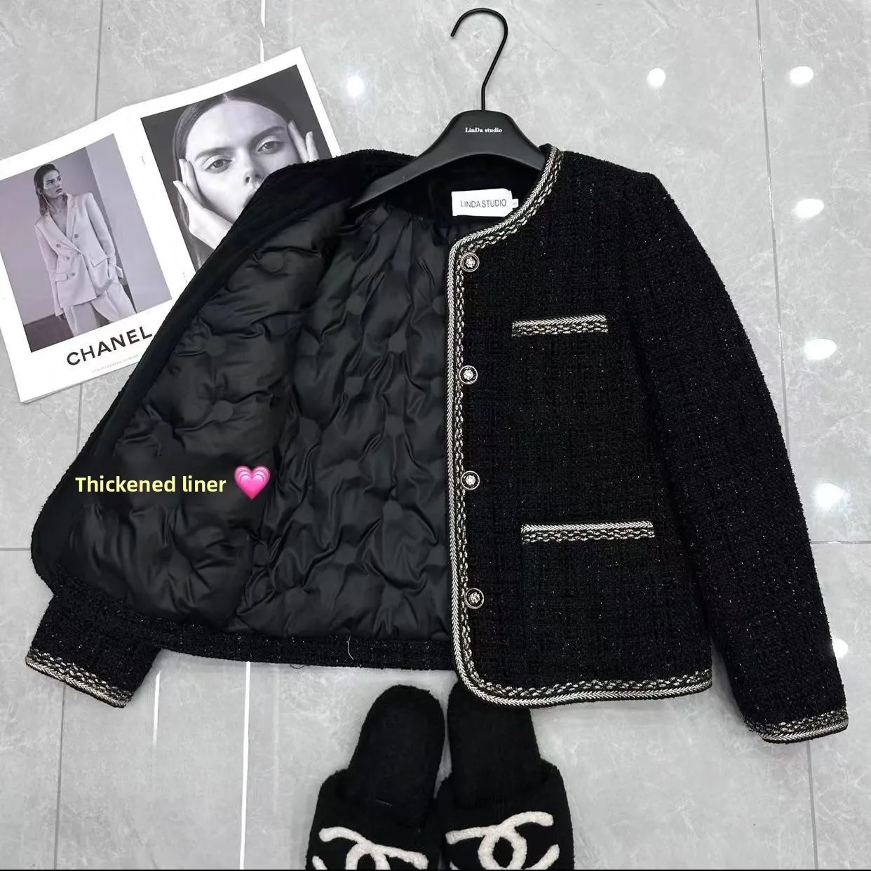 

Black Short Jacket Women Temperament Elegant Tweed Jackets for Women Autumn and Winter New Korean Office Lady Cropped Outerwear