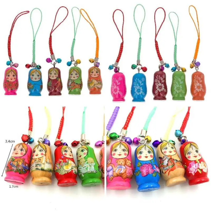 2/12pcs Fashion Jewelry Drip Charm Key Chains Wood Matryoshka Russian Dolls Key Rings Keychains Decorative Gifts In Stock