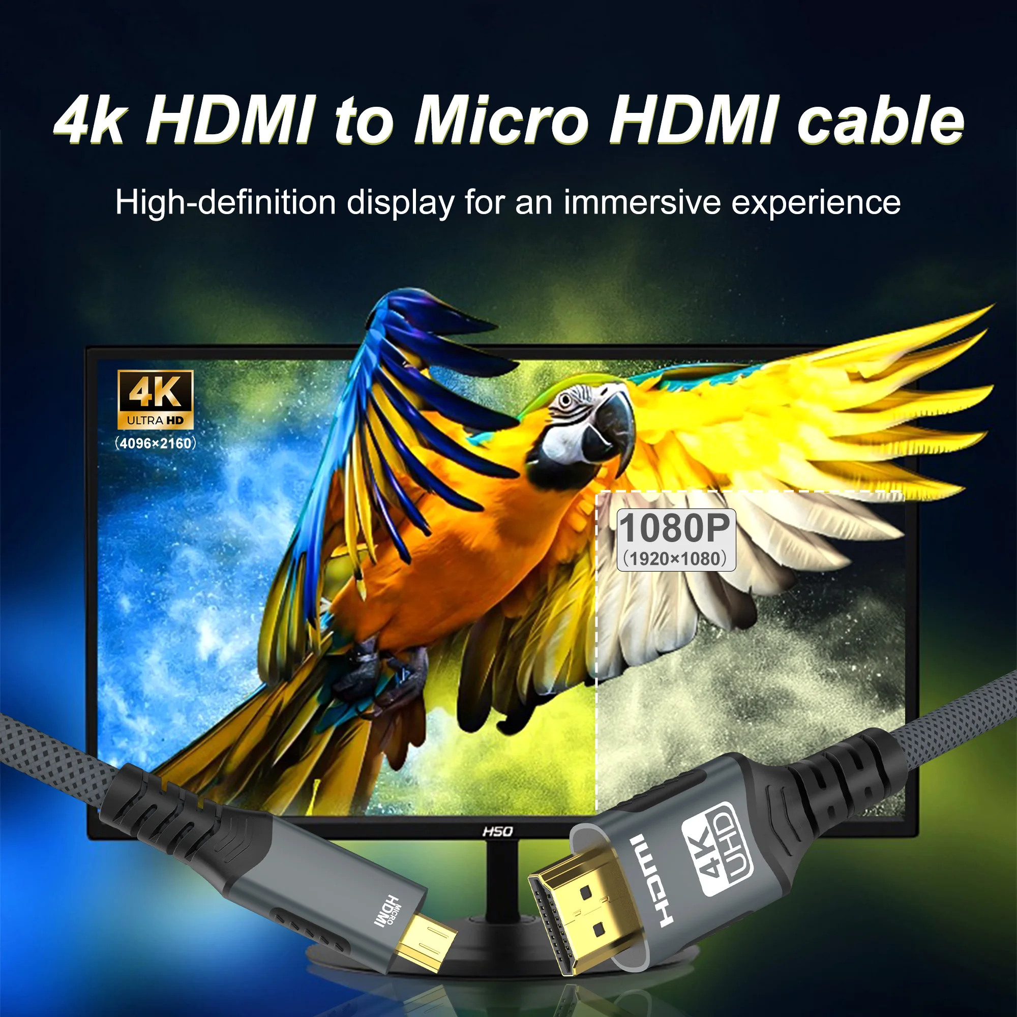 4K@60Hz Micro/Mini HDMI zu HDMI Kabel 18Gbps 2K@120Hz HDMI 2.0 HDR ARC für Kamera Sony Nikon Monitor Projektor HDTV Kamerakabel – Detail 7