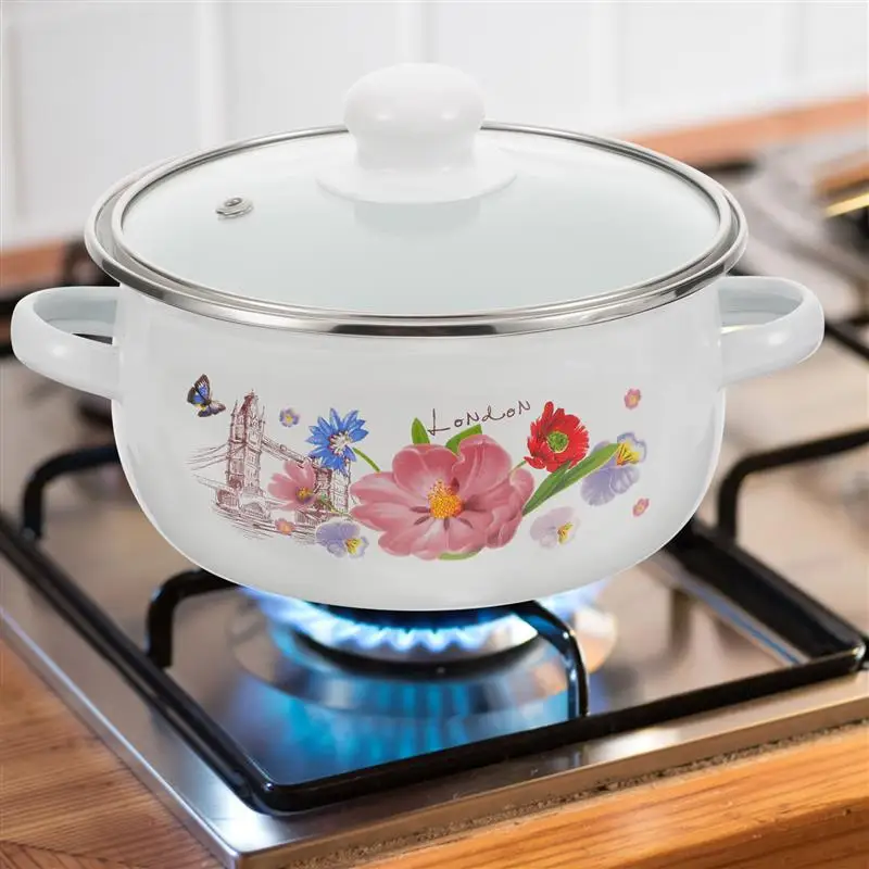 Double-Handle Cooking Pot Canteen Enamel Stew Set Home Cooking Pans Household Wear-Resistant Enamel Cooking Pans