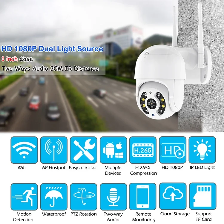 

ICSEE 1080P Wireless PTZ WiFi Camera Outdoor CCTV, Two-Way Audio, Auto Tracking, Micro SD Card Storage, P2P Dome Security Camera
