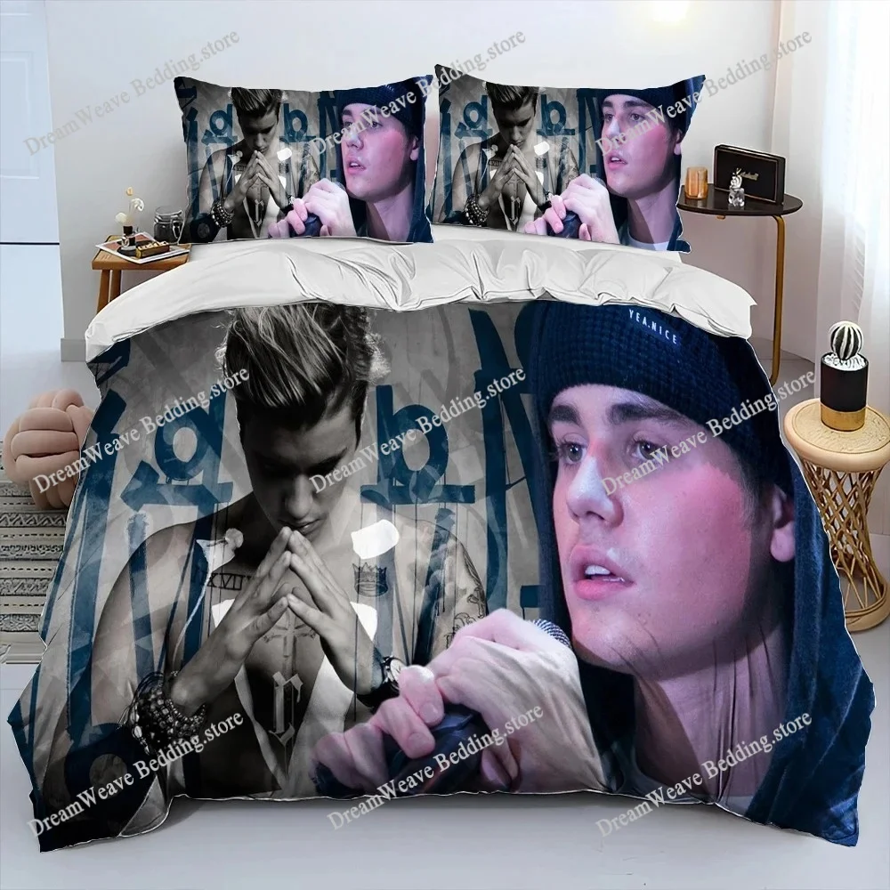 

Popular Singe Justin Bieber Duvet Cover Pillowcase Bedding Set Adult Boys Girls Bedroom Decoration Single Double Large Size