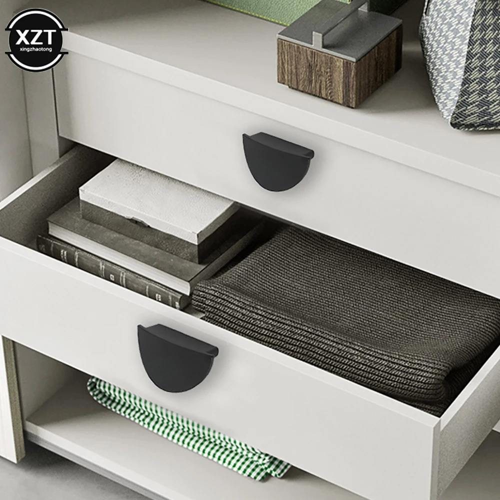 1pcs Cabinet Drawer Handle Wardrobe and Knob Aluminum Furniture Handles Golden Black Nickle Semicircle Half Moon Matte Pull 64mm