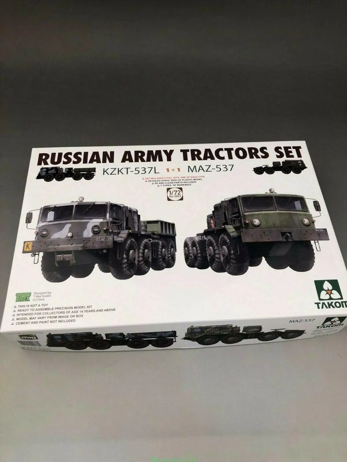 TAKOM 5003 1/72 Scale Russian Army Tractors Set - KZKT-537L & MAZ-537 [1+1] Plastic Model Kit