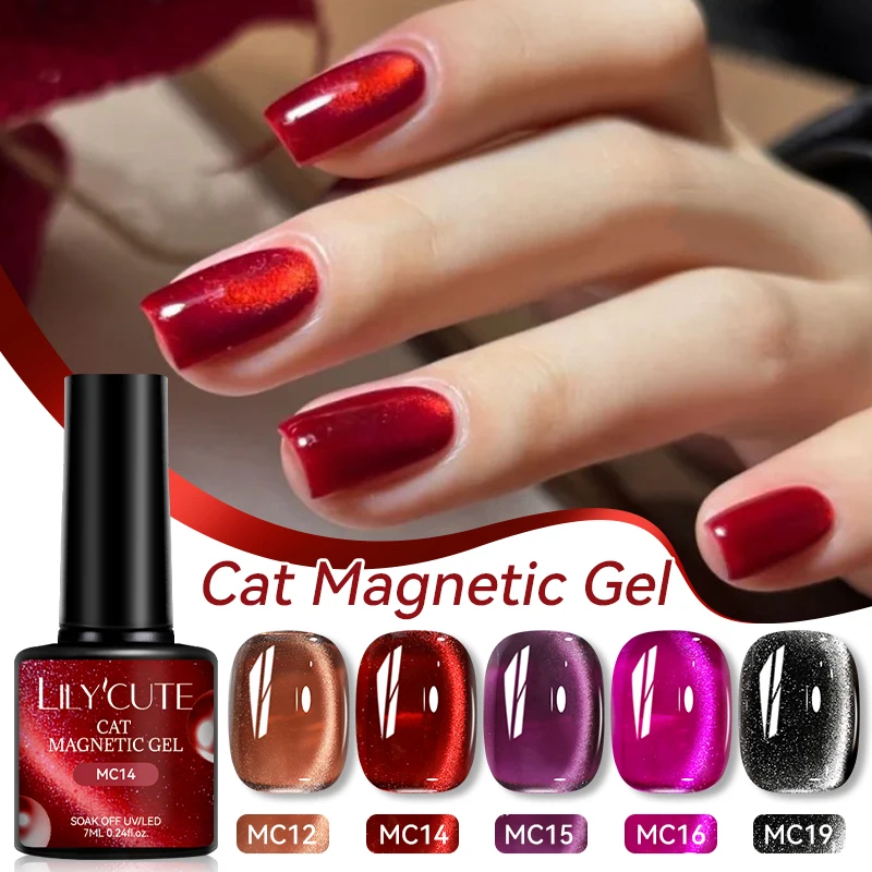 LILYCUTE 7 ml Herbst Katze Magnetische Gel Nagellack Rot Braun Semi Permanent Glitter Magnetische Gel UV/LED Soak Off Lack Design