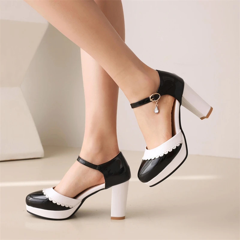 Elegant Women's High Heels Lolita Shoes D'Orsay Pumps Black White Red Heeled Sandals Party Office Shoes Female Large Size 45