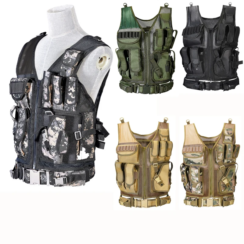 2024 Military Tactics Outdoor Training Breathable Vest Police Special Police Duty Molle Live Cs Air Gun Colorful Bullet Clothing