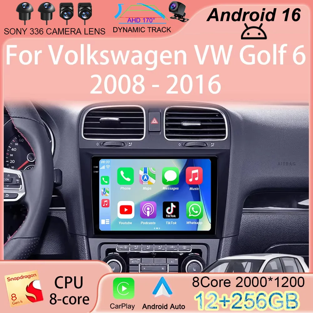 

Android 16 Car Radio For Volkswagen VW Golf 6 2008 - 2016 Carplay Auto Multimedia Stereo Video Player GPS Navigation QLED 4G DSP