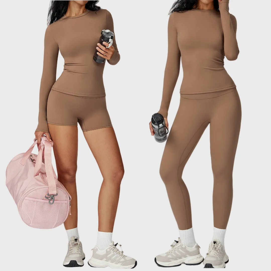

New Yoga Set Sports Fitness Peach Hip Slim Shorts Long Sleeves Outdoor Running Workout Clothes Gym Leggings Sportswear for Women