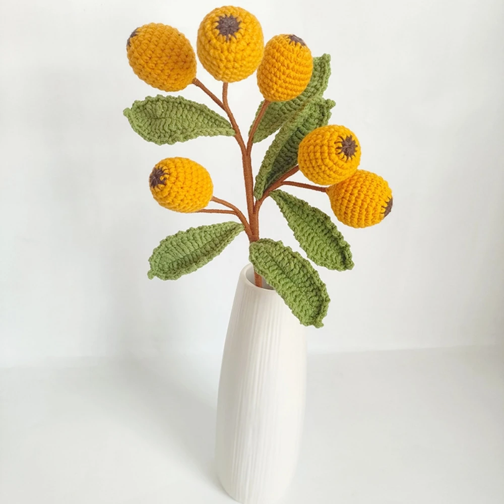 

2 Branches Artificial Fruit Flower Plant Handmade Home Party DIY Fruit Bouquet Simulated Flowers Decorative Faux Loquat for Home