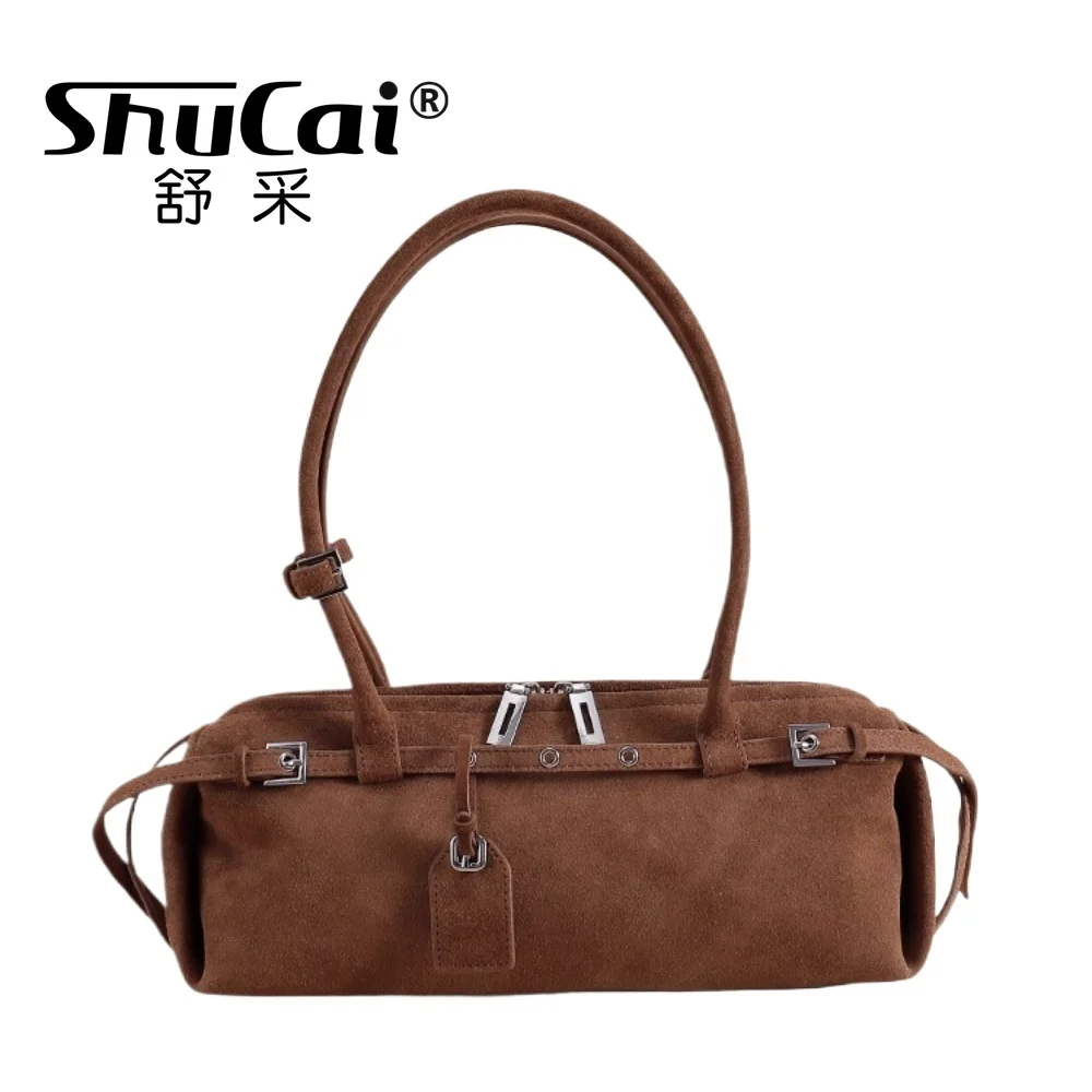 

Genuine Leather Women's Underarm Bag Tote 2026 Winter Matte Suede Cow Leather Ladies Handbag Long Handle Armpit Shoulder Bag New