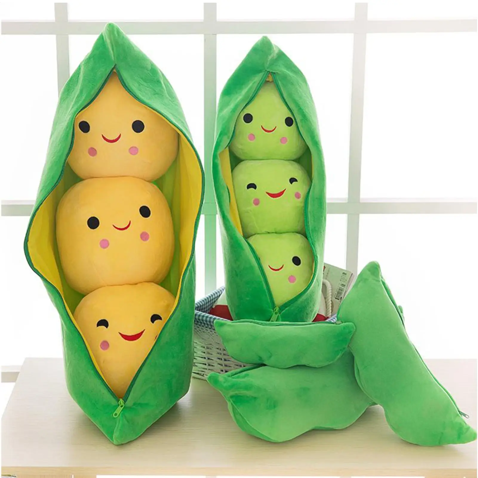 Stuffed Pea Toy Soft Kawaii  Comfortable Novelty Design Cuddle Snuggle 3 Peas In A Pod Plush For Children Kids Hugging Home Car