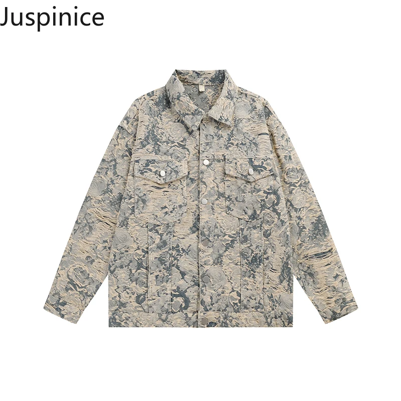 

American Style Retro Printed Denim Jackets Men's High Street Loose Casual Oversize High Street Jacket Men Tops Male Clothes