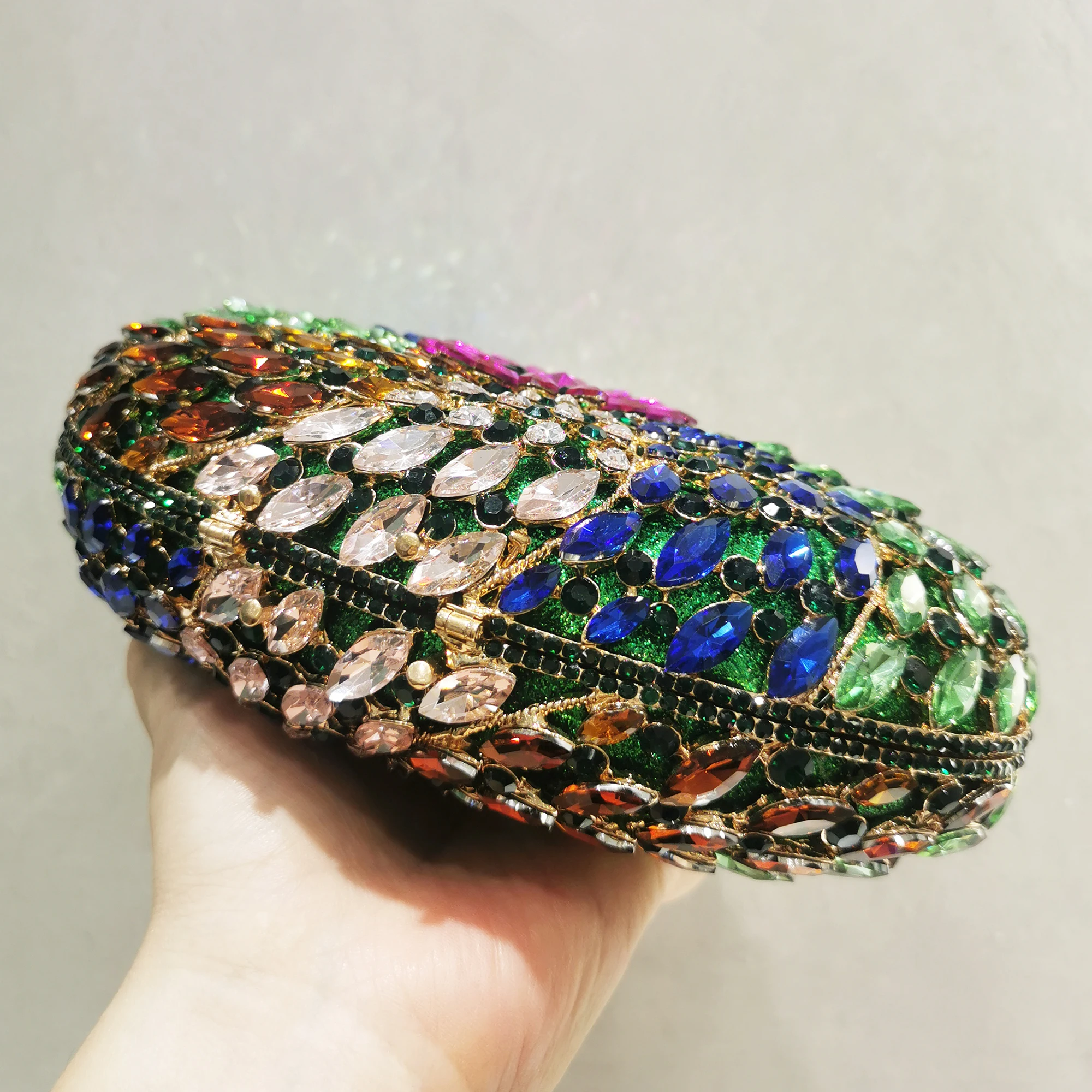 Oval Shape Rhinestone Crystal Clutch Purse - Green/Blue/Fuchsia Women's Evening Shoulder Handbag for Wedding And Banquet