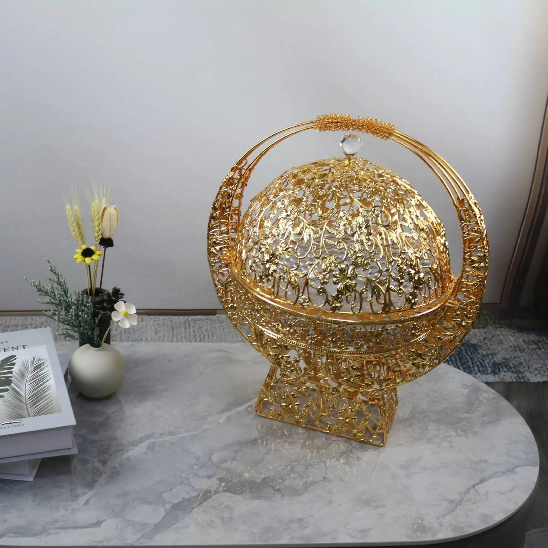 Nordic Metallic Glass Ceramic Fruit Basket Household Products Ornament Wedding Wrought Iron Candy Basket Fruit Basket