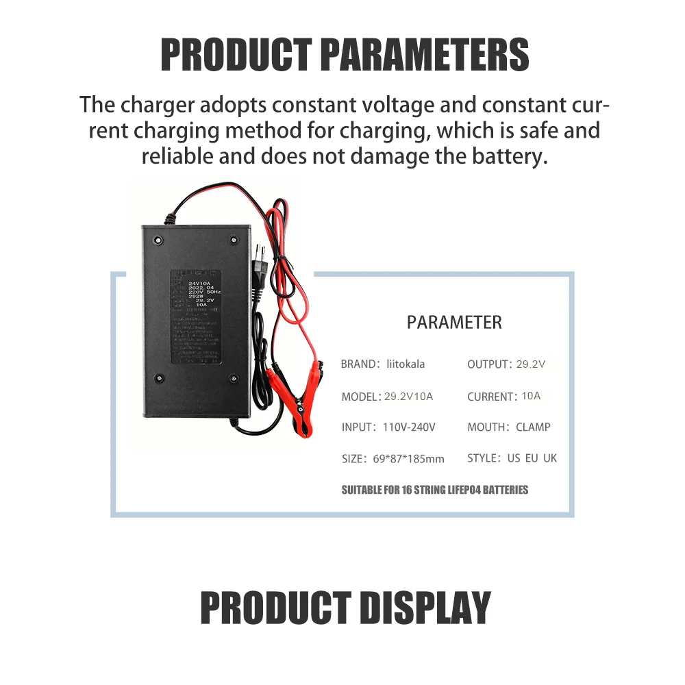 LiitoKala 8S-29.2V10A Charger Smart Suitable For 8S 24V LiFePO4 Battery electric wheelchair battery Charger universal charger