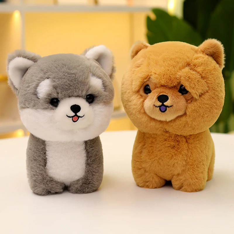 Mascotas de peluche para cachorros, juguetes de peluche realistas Husky Chow Chow Bichon, perro lobo, muñeca bien dañada, juguetes de Pose sentado, decoración de escritorio