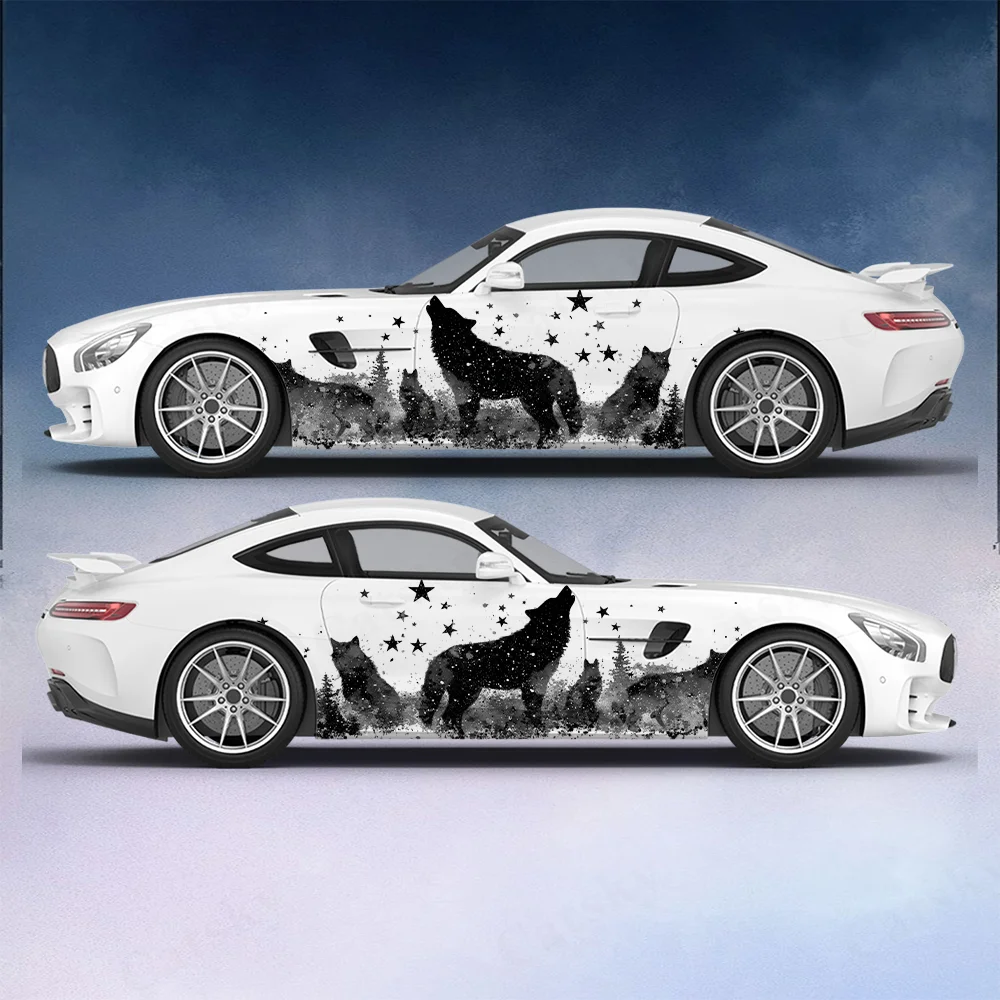 

Starry Sky Silhouette Wolf Car Vinyl Wraps Decal Self-adhesive PVC Sticker Suitable for Trucks SUV Decor Auto Accessories Gift