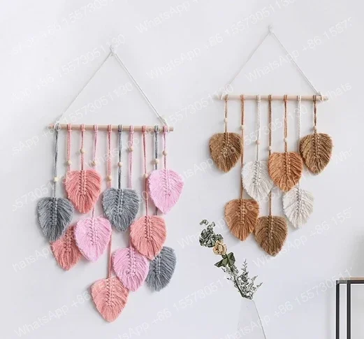 Hand woven cotton rope tapestry creative leaf pendant home wall decoration room wall hanging